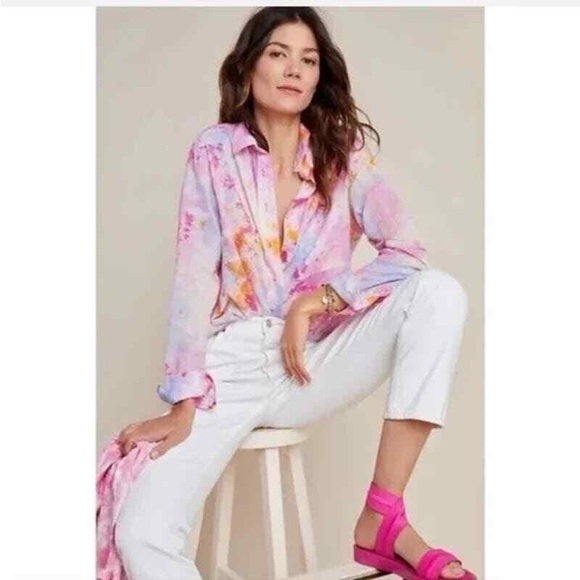 Anthropologie Pilcro Long Sleeve Button Down Cate Tie Dye Shirt - Picture 1 of 2